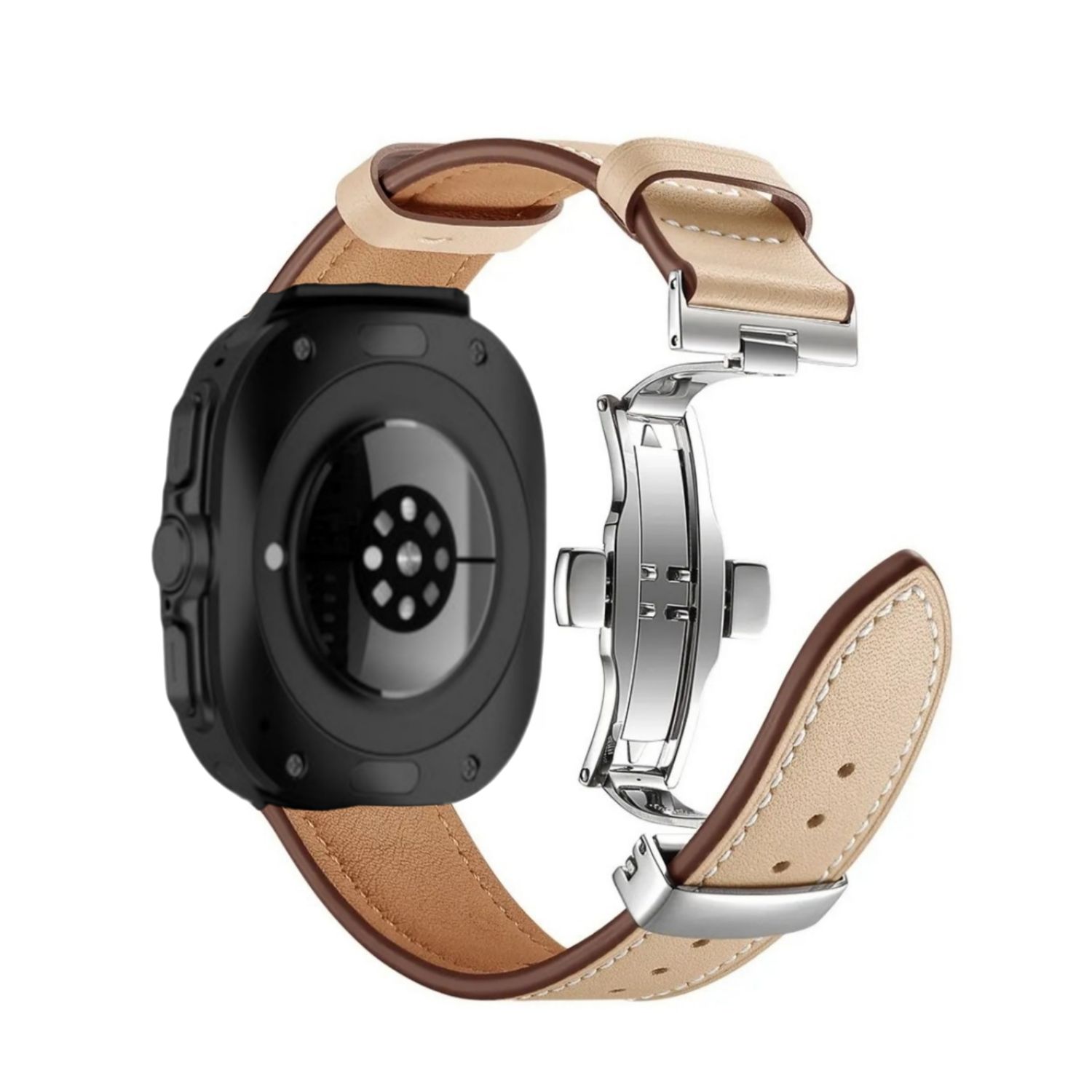 (Galaxy Watch 7 &amp; 8 Ultra ONLY) Leather Beige Band with butterfly lock - باند جلد لون بيج تسكيره فراشه 