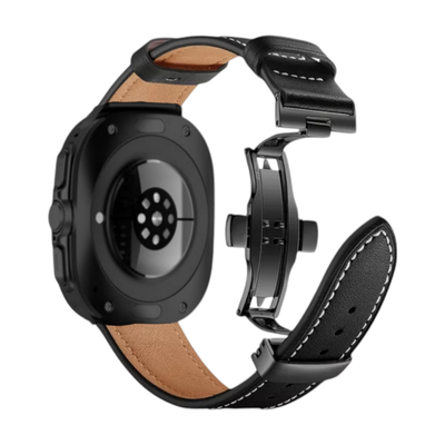 (Galaxy Watch 7 Ultra ONLY) Leather Black Band with butterfly lock - باند جلد لون اسود تسكيره فراشه 