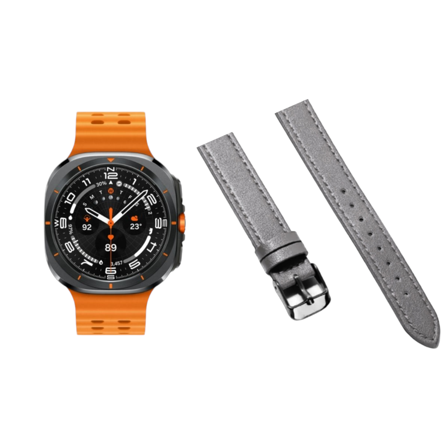(Galaxy Watch 7 Ultra ONLY) New Slim Leather band Grey - باند جلد ضعيف تسكيره مسمار رمادي 
