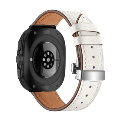 (Galaxy Watch 7 &amp; 8 Ultra ONLY) Leather White Band with butterfly lock - باند جلد لون ابيض تسكيره فراشه 