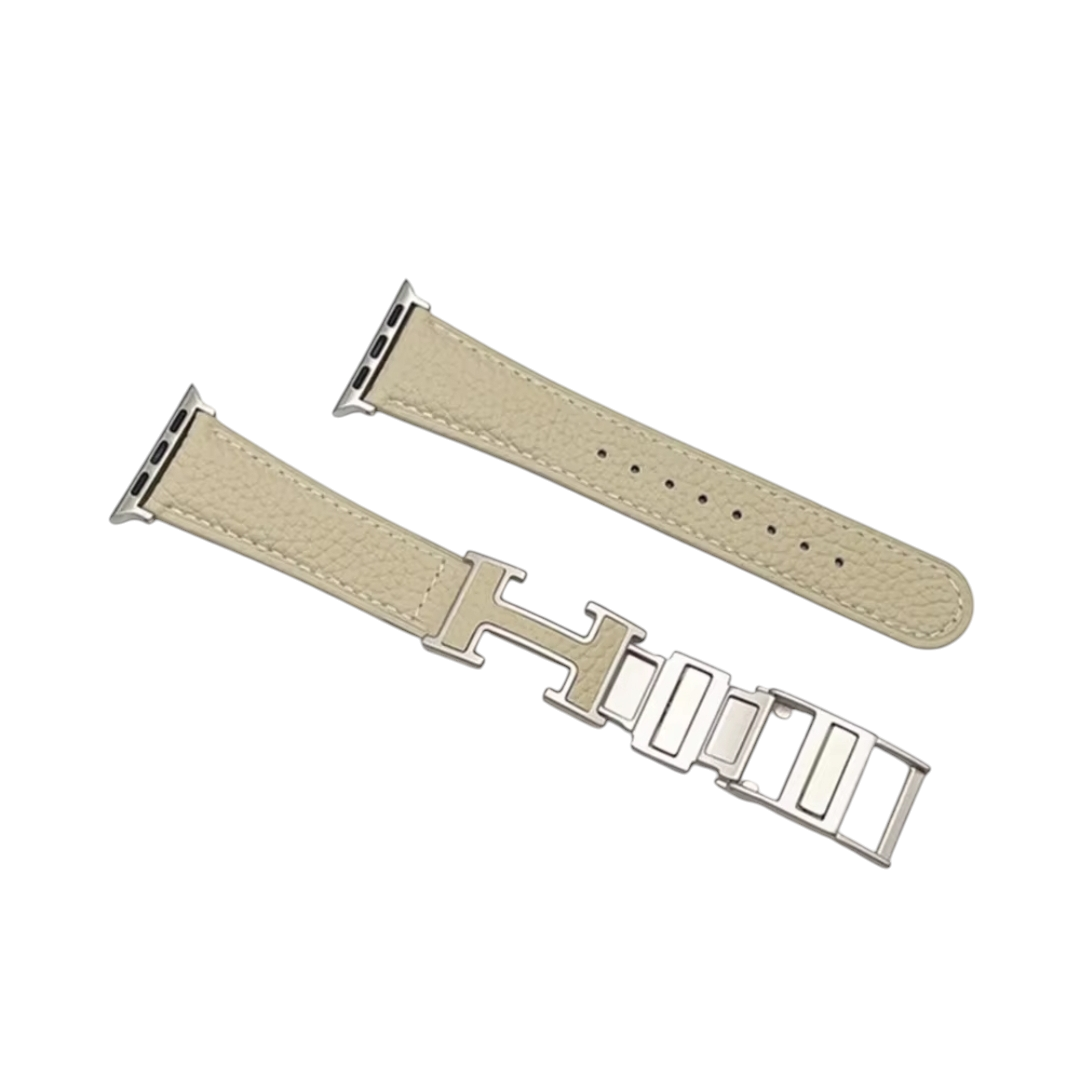 (38mm-40mm-41mm) Hermes Off White Leather H design - جلد هرميز اوف وايت تصميم هـ