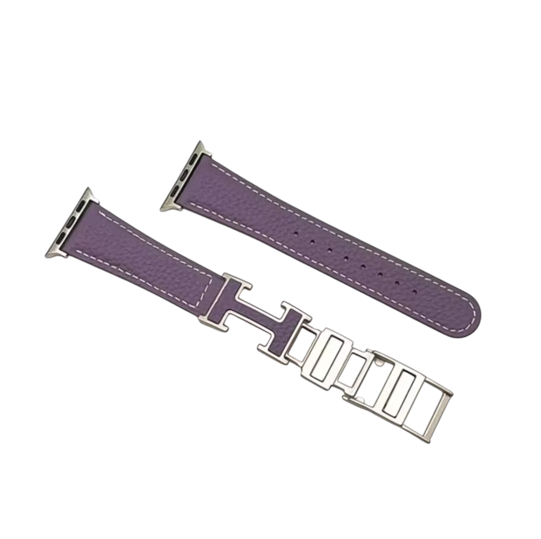 (38mm-40mm-41mm) Hermes Purple Leather H design - جلد هرميز بنفسجي تصميم هـ