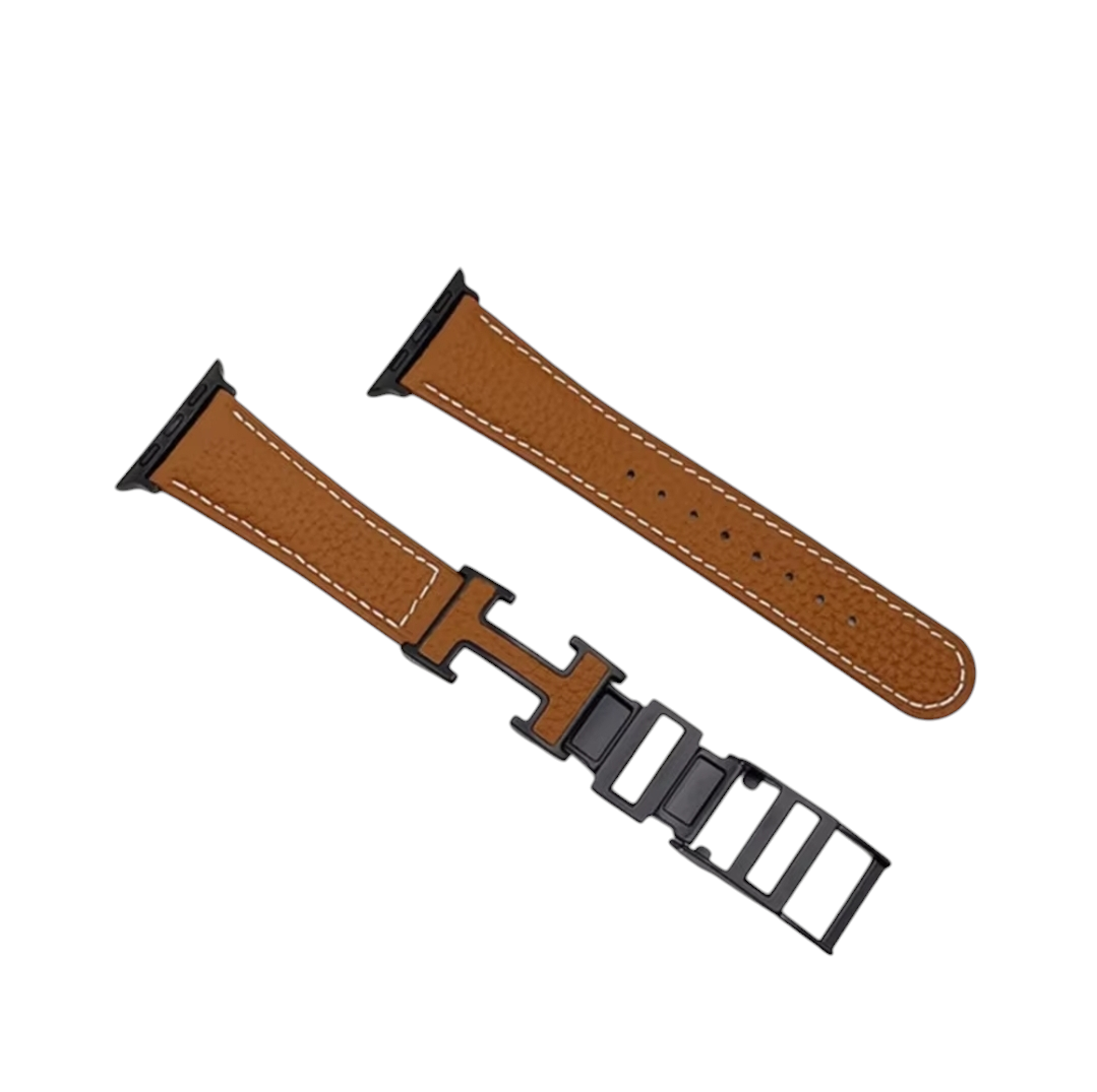 (38mm-40mm-41mm) Hermes Camel Leather H design - جلد هرميز بني تصميم هـ