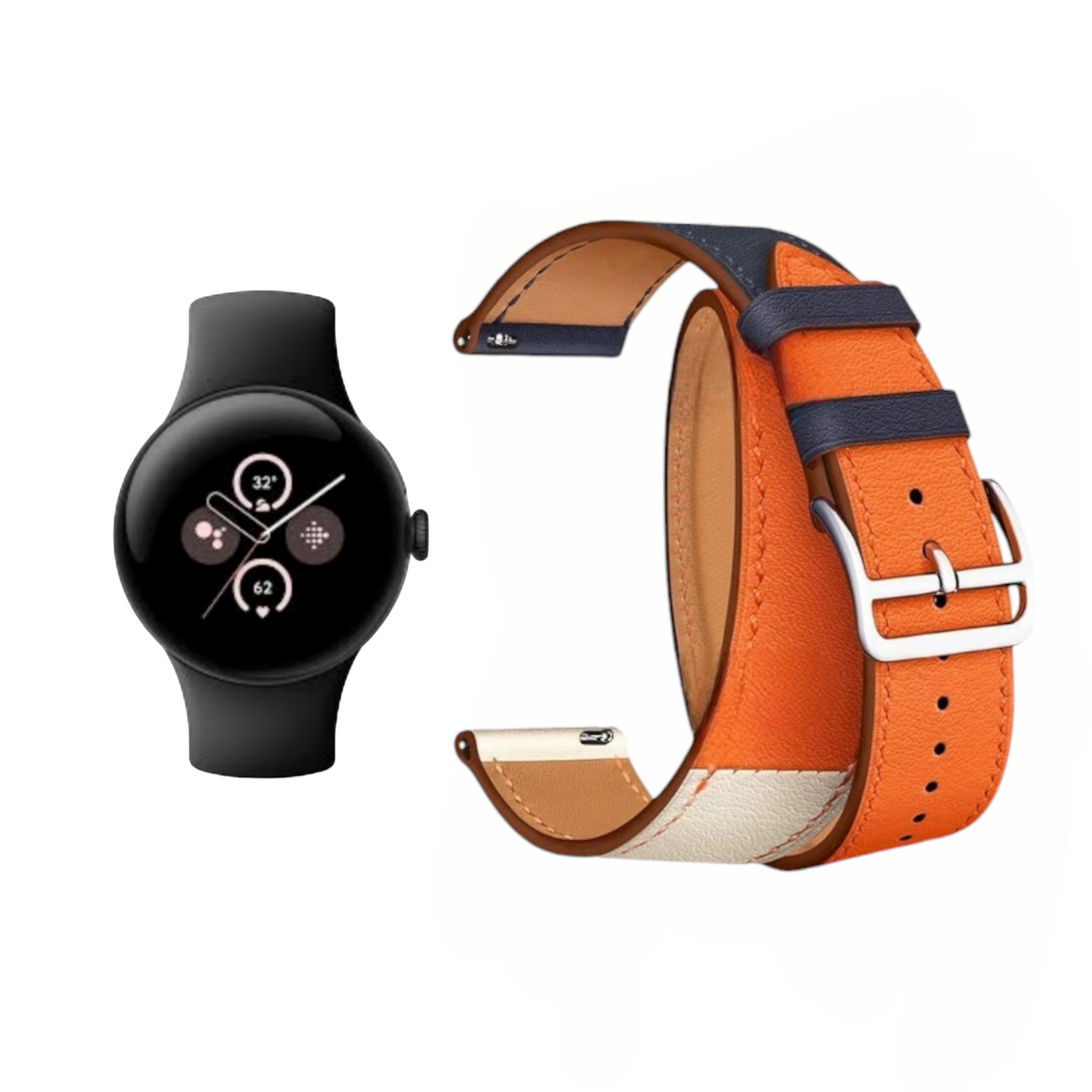 (Pixel) Hermes Orange Leather double tour band - جلد هرميز دبل برتقالي 