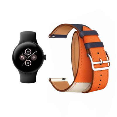 (Pixel) Hermes Orange Leather double tour band - جلد هرميز دبل برتقالي 