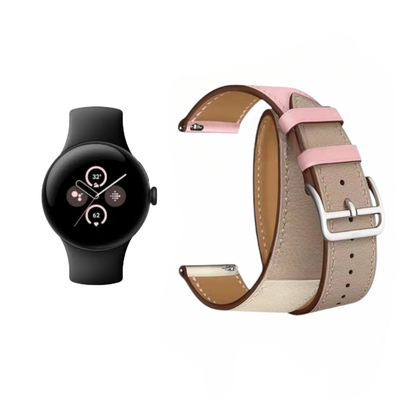 (Pixel) Hermes Light pink Leather double tour band - جلد هرميز دبل وردي فاتح 