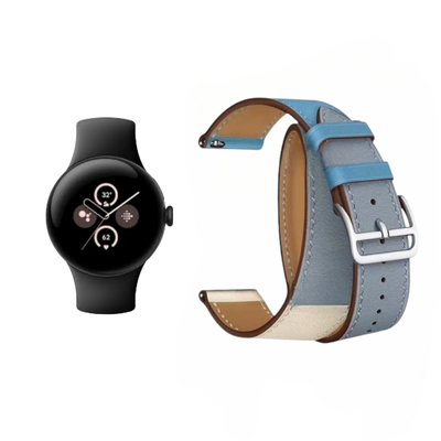 (Pixel) Hermes Sky blue Leather double tour band - جلد هرميز دبل سماوي 