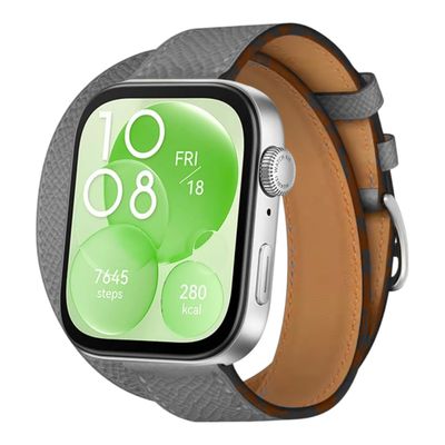 (Huawei Fit 1 &amp; 2 &amp; 3 &amp; 4/Pro) Hermes Grey Leather double tour band - جلد هرميز دبل رمادي