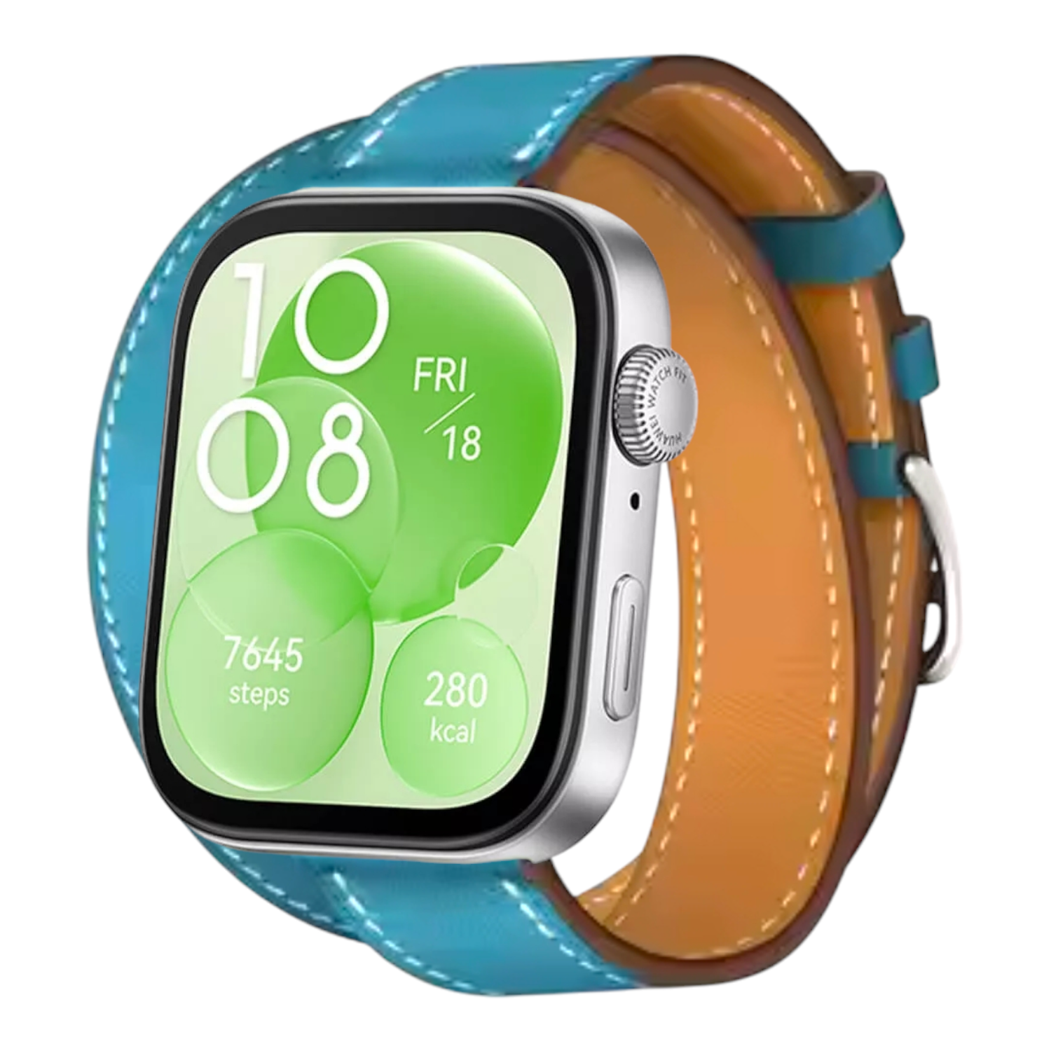 (Huawei Fit 1 &amp; 2 &amp; 3 &amp; 4/Pro) Hermes Sky Blue Leather double tour band - جلد هرميز دبل سماوي