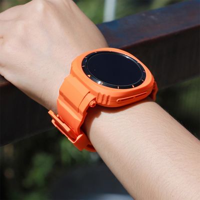 (Galaxy Watch 7 Ultra ONLY) Sports Silicone full cover with band Orange - باند سيليكون رياضي كفر مع باند برتقالي