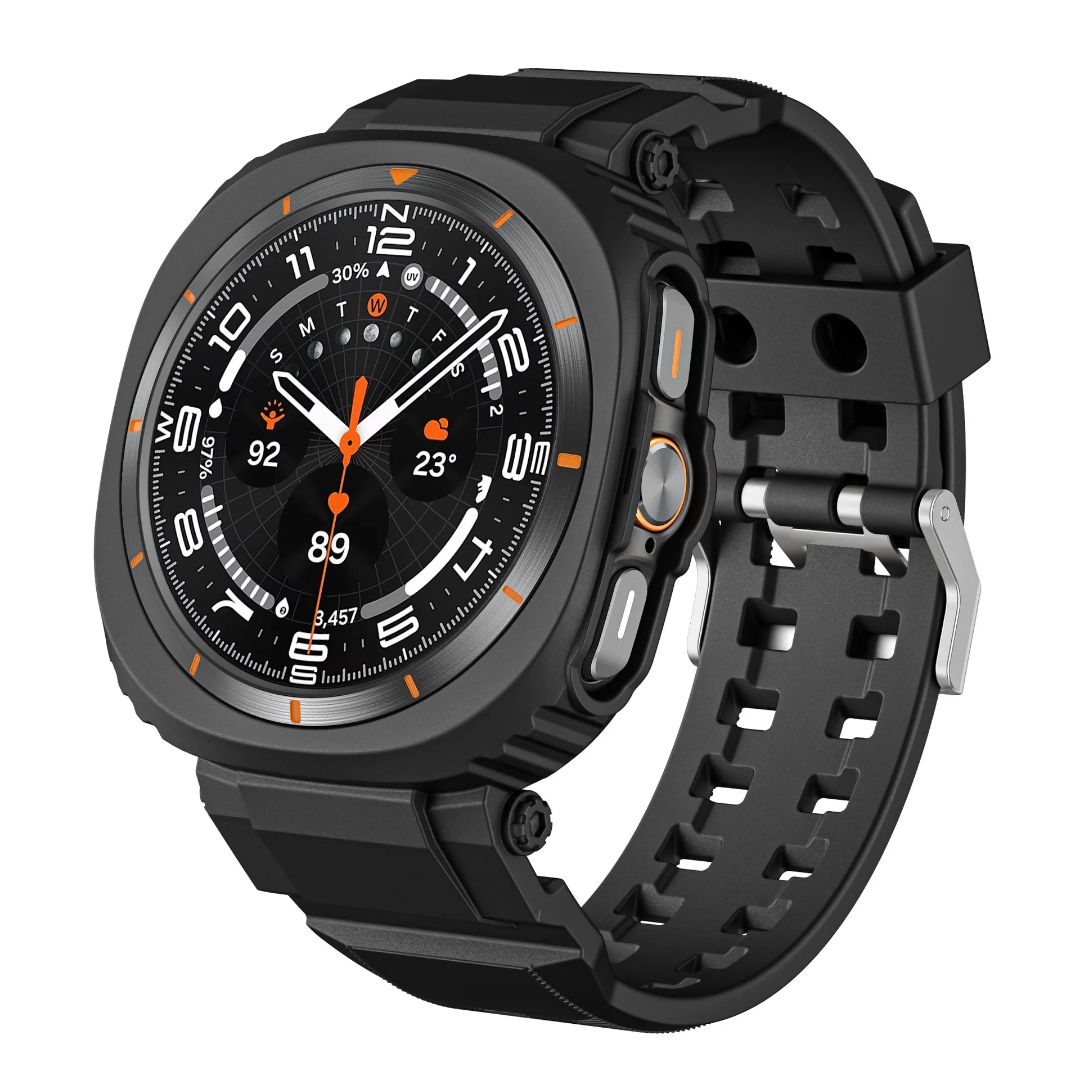 (Galaxy Watch 7 Ultra ONLY) Sports Silicone full cover with band Black - باند سيليكون رياضي كفر مع باند اسود