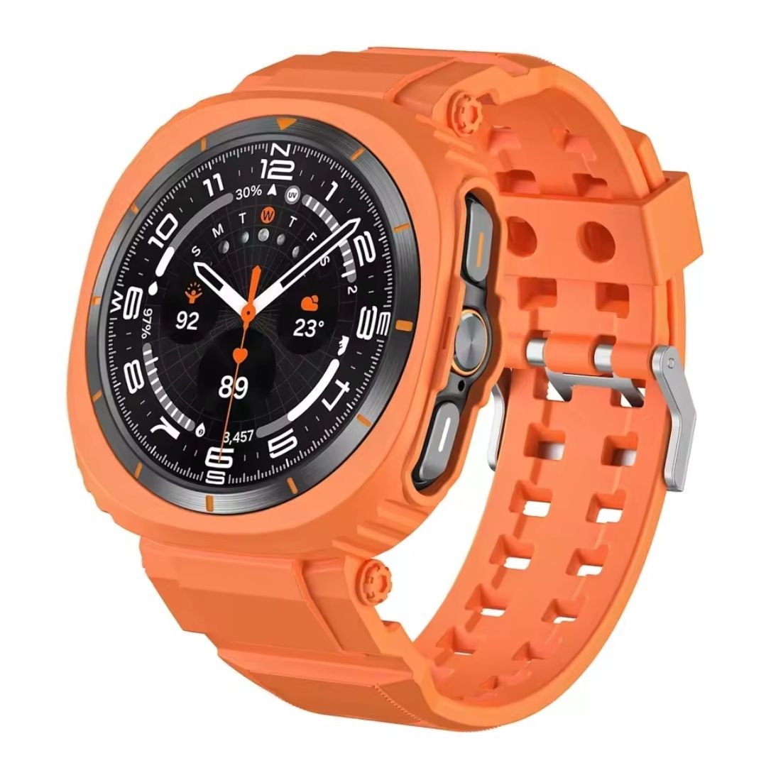 (Galaxy Watch 7 Ultra ONLY) Sports Silicone full cover with band Orange - باند سيليكون رياضي كفر مع باند برتقالي