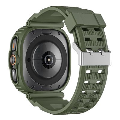 (Galaxy Watch 7 Ultra ONLY) Sports Silicone full cover with band Green - باند سيليكون رياضي كفر مع باند زيتي 