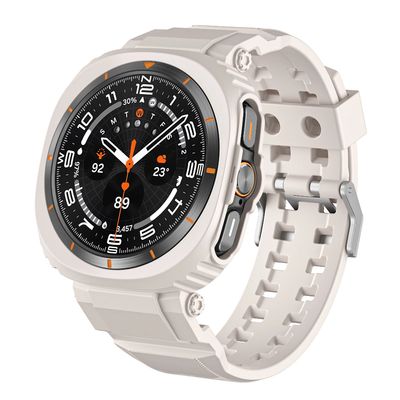 (Galaxy Watch 7 Ultra ONLY) Sports Silicone full cover with band Creamy - باند سيليكون رياضي كفر مع باند كريمي 