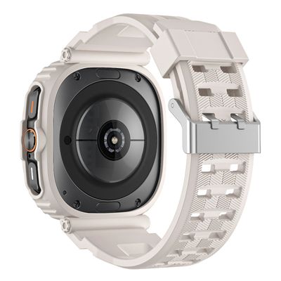 (Galaxy Watch 7 Ultra ONLY) Sports Silicone full cover with band Creamy - باند سيليكون رياضي كفر مع باند كريمي 