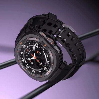(Galaxy Watch 7 Ultra ONLY) Sports Silicone full cover with band Black - باند سيليكون رياضي كفر مع باند اسود