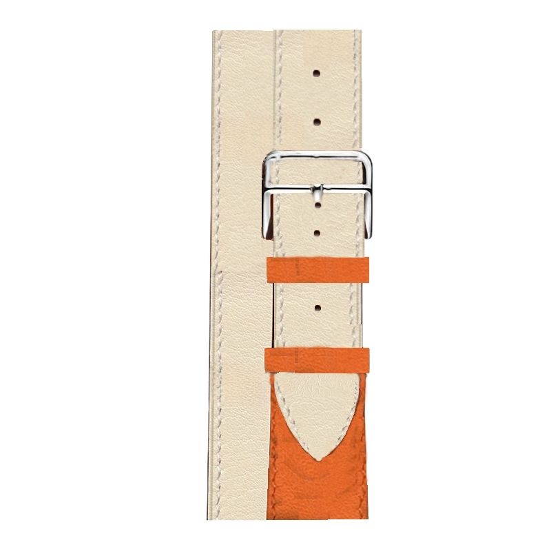 (20mm) Hermes Orange&amp;Beige Leather double tour band - جلد هرميز دبل برتقالي مع بيج 