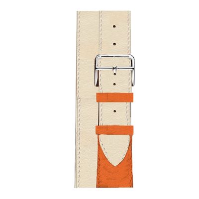 (20mm) Hermes Orange&amp;Beige Leather double tour band - جلد هرميز دبل برتقالي مع بيج 