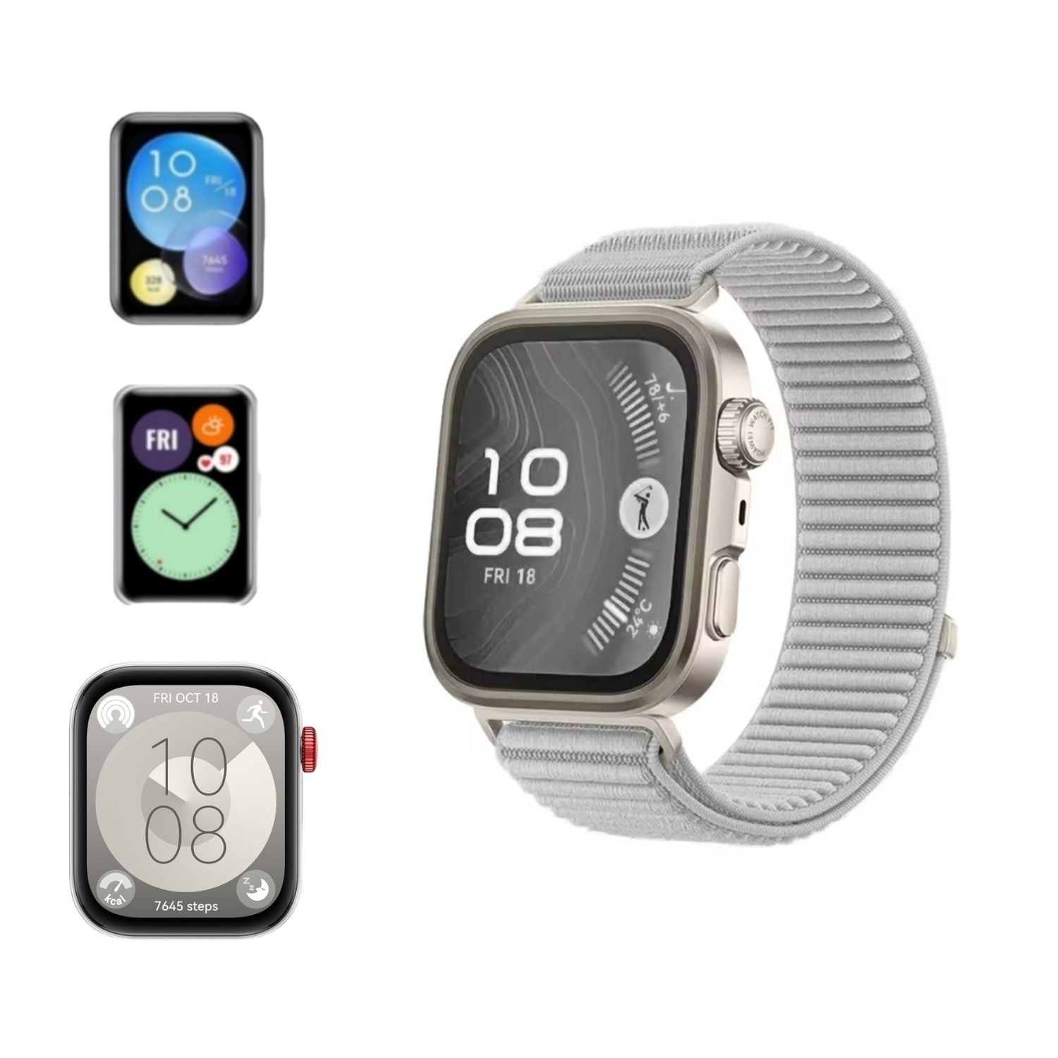 (Huawei Fit 1 &amp; 2 &amp; 3 &amp; 4/Pro) Fabric Band new design Grey - باند خام تصميم جديد رمادي