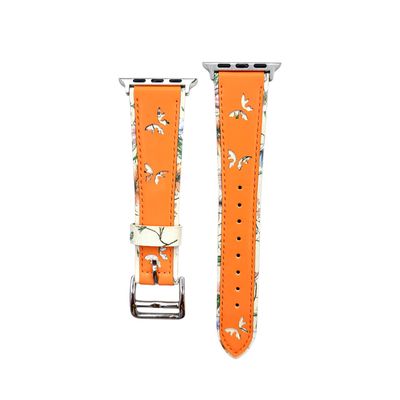 (38mm-40mm-41mm) The Garden Leather Baby Orange Band - باند جلد فراشات ورد لون برتقالي 