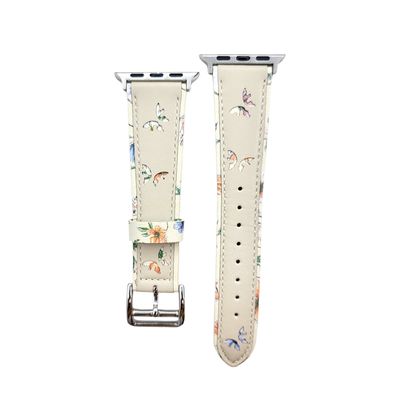 (38mm-40mm-41mm) The Garden Leather Beige Band - باند جلد فراشات ورد لون بيج 