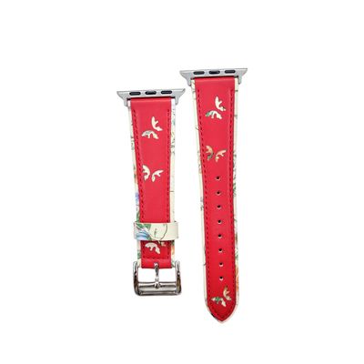 (38mm-40mm-41mm) The Garden Leather Red Band - باند جلد فراشات ورد لون احمر 