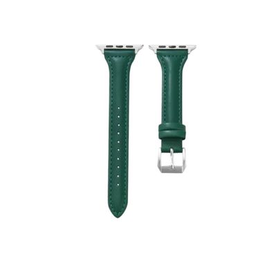 (38mm-40mm-41mm) New Slim Leather band Dark Green - باند جلد ضعيف تسكيره مسمار زيتي 