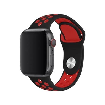(42mm-44mm-45mm-46mm-49mm) Nike Sports Silicone band Black&amp;Red - باند نايك سبورت سيليكون لون اسود مع احمر 