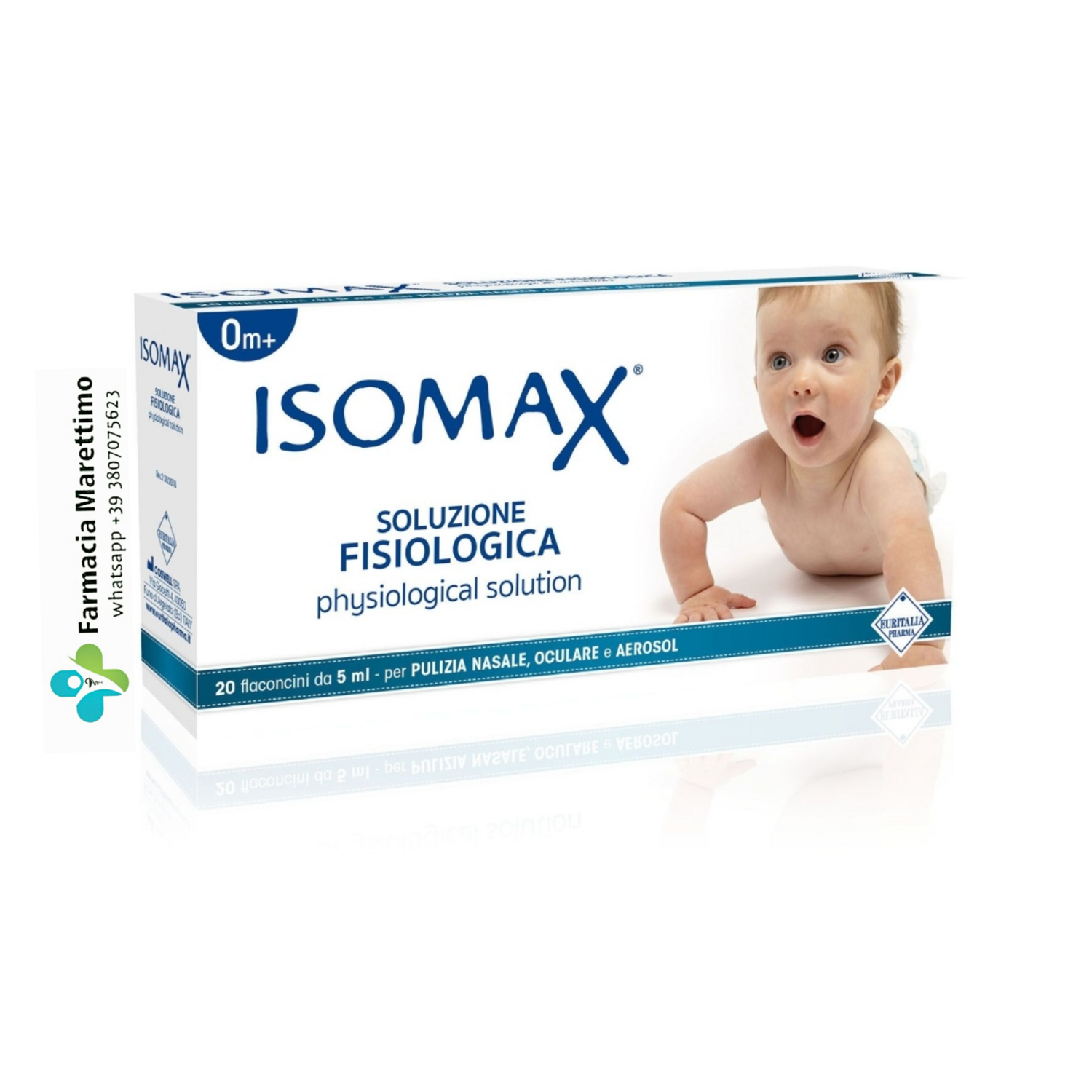 Isomax Soluzione Fisiologica 20 flaconcini utile per la detersione nasale, oculare e per l'aerosolterapia.