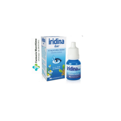 Iridina Due 10 ml 0,5mg collirio indicato per occhi irritati, fotosensibili, arrossati e con lacrimazione eccessiva.