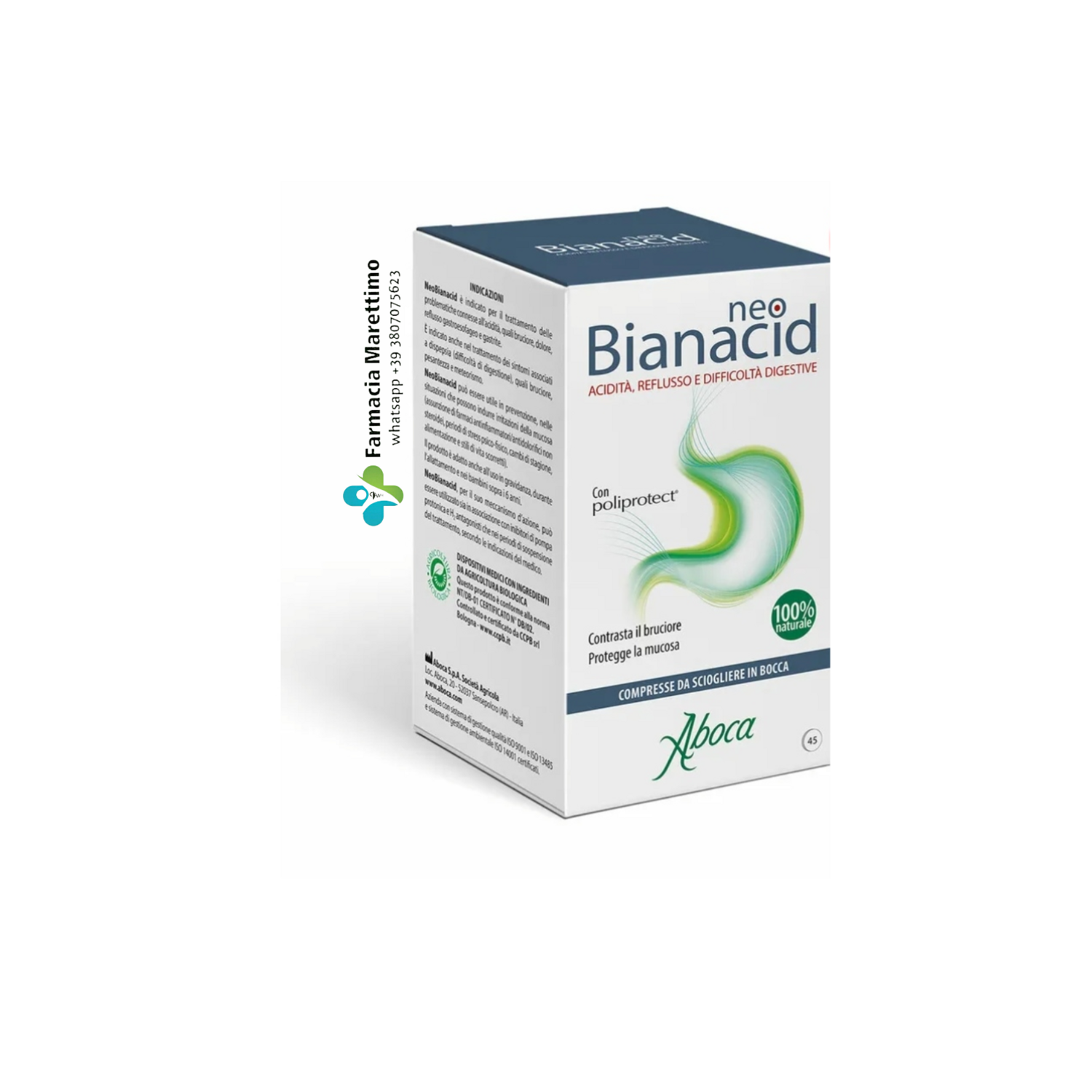 NeoBianacid 45 cpr per contrastare rapidamente il bruciore, il dolore, la sensazione di acidità.