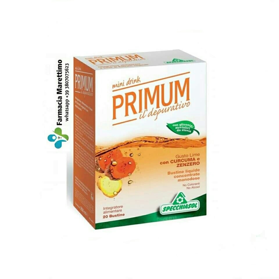 Primum Dren Mini Drink 20 bustine - Integratore depurativo al gusto Lime con Curcuma e Zenzero (Specchiasol)