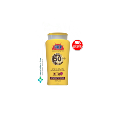 PREP® Crema Solare Dermoprotettiva - Tattoo SPF50+ (ad elevato fattore di protezione e indicato per pelli tatuate) - 200ml