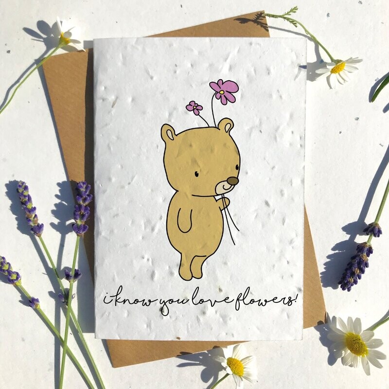 Cut Bear Holding Flowers Birthday
