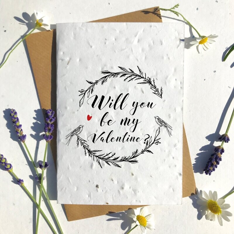 Black And White Line Art Wreath And Bird Valentines