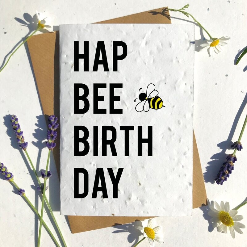 Bold typeface Hap Bee Birthday