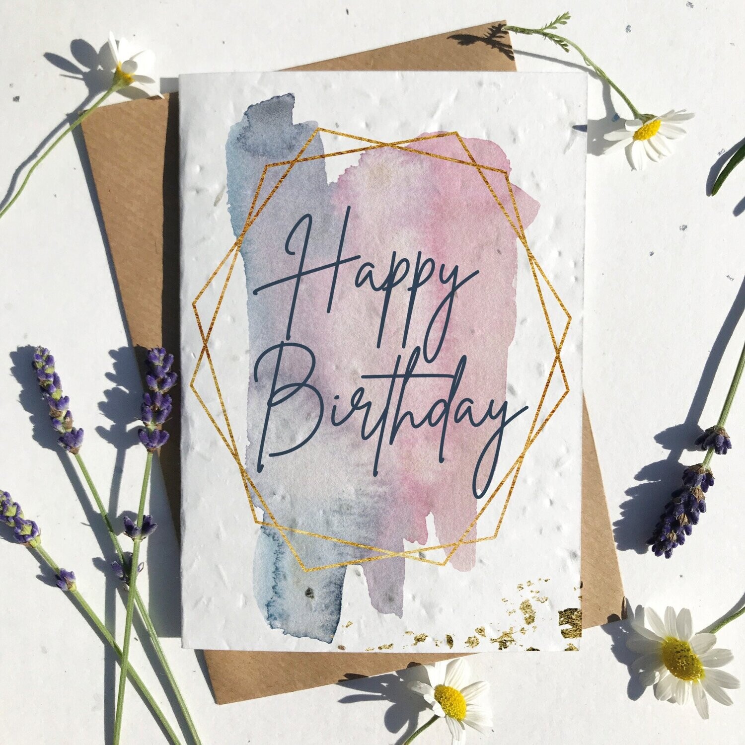 Happy Birthday Blush Gold Watercolour