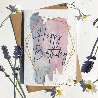 Happy Birthday Blush Gold Watercolour