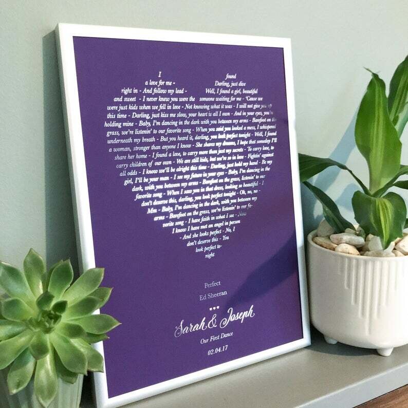 Personalised Song Lyrics Heart Print