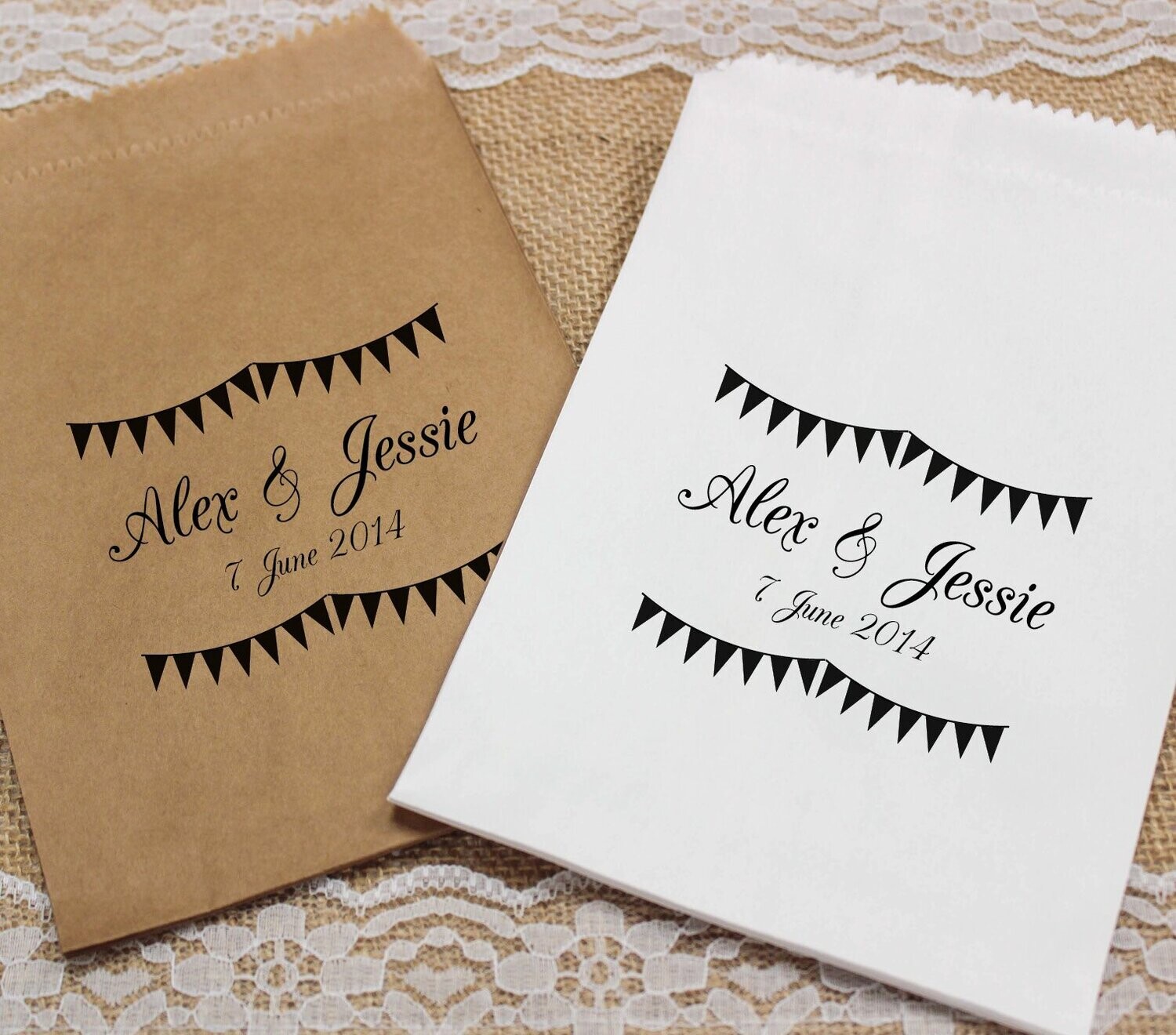 "Bunting" design paper sweet bags in a variety of colours