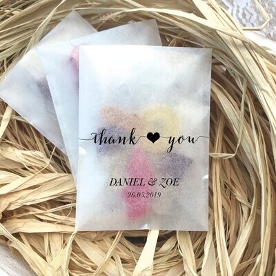 Mini eco-friendly glassine wedding confetti bags - Different sizes - THANK YOU biodegradable wedding favour bags
