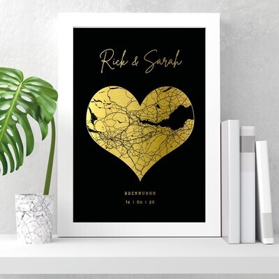 Personalised heart city map print of any city, town or country