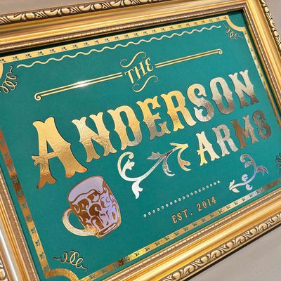 Real Metallic FOIL Personalised Vintage Style Bar Pub Sign Customised In Different Colours