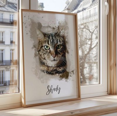 Custom Watercolour Effect Pet Portrait Wall Art Print From Any Photo