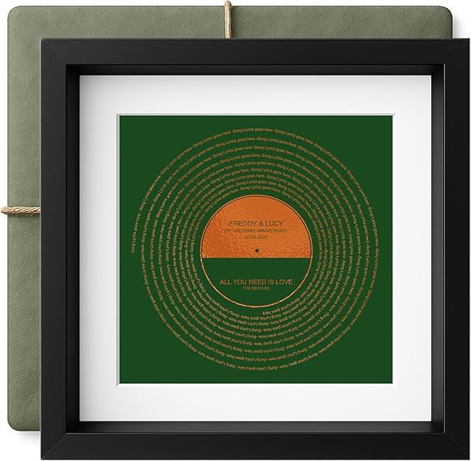 Personalised Foil Record Song Lyrics Print – Custom Vinyl Style Wall Art with Song Title & Lyrics