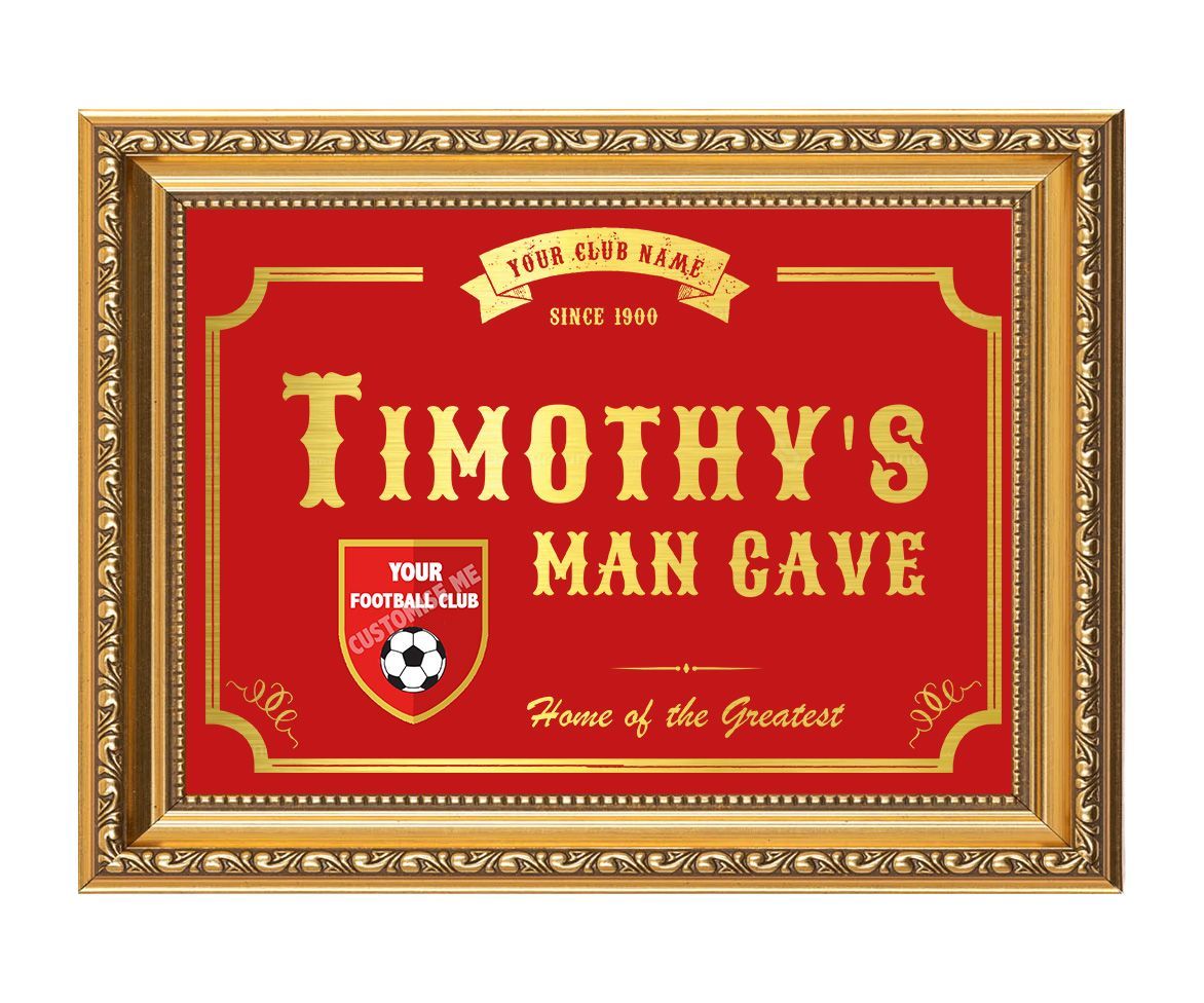Personalised Football Man Cave Sign – Custom Foil Print with Club Badge & Name