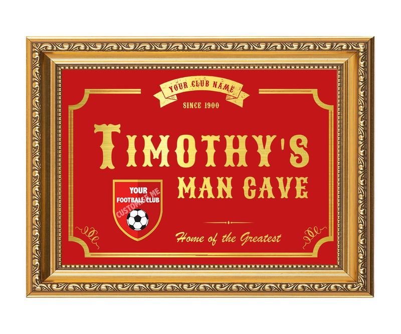 Personalised Football Man Cave Sign – Custom Foil Print with Club Badge & Name