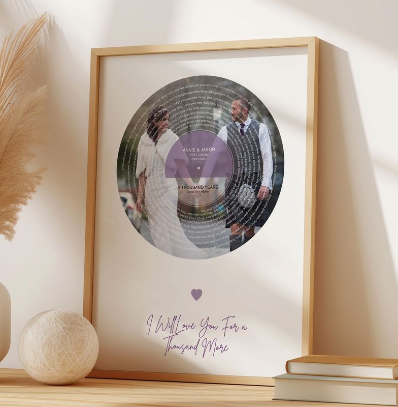 Personalised First Dance Record Print | Custom Wedding Song Vinyl Wall Art with Photo, Names & Date