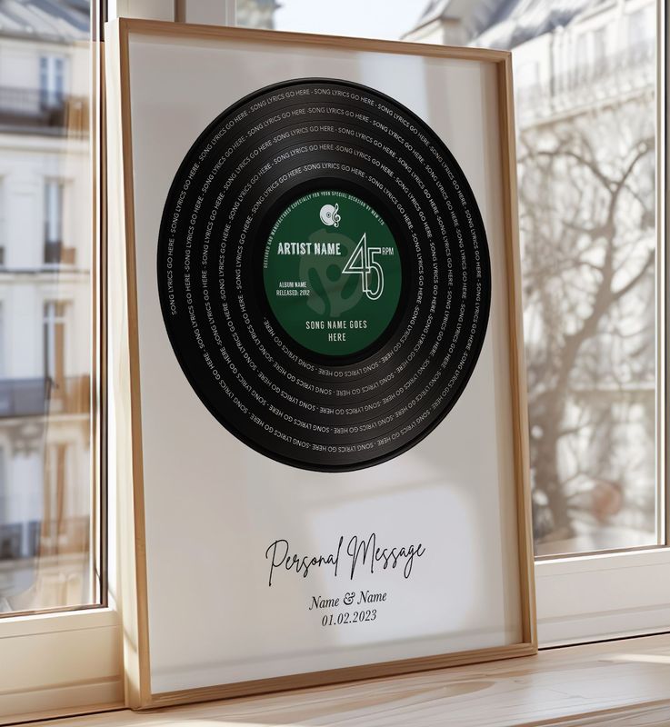Personalised Vinyl Record Print – Custom Song Lyric Wall Art Gift