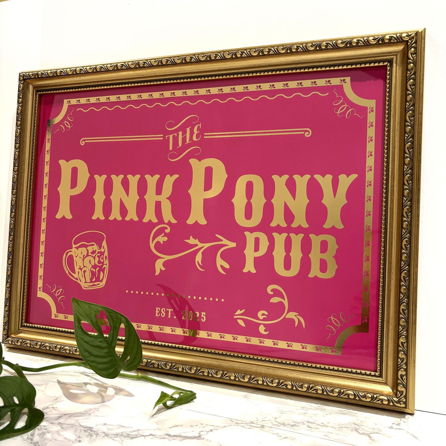 Personalised "Pink Pony Pub" Foil Bar Sign – Custom Pub Sign in Various Colours with Optional Frame